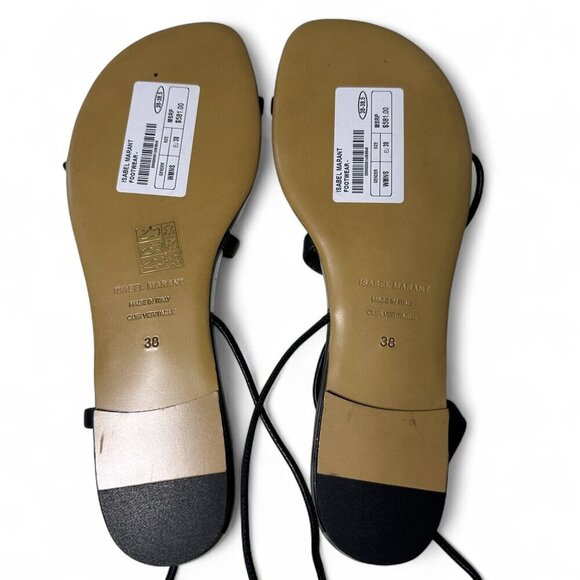 Isabel Marant Jeiro Women's Strappy Black, Silver Leather Flat Sandals Sz 38 NEW - Picture 6 of 8